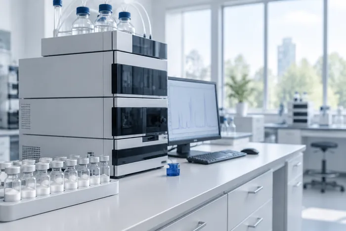 HPLC system with sample vials in the laboratory
